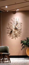 Tranh Phù Điêu Kim Loại Treo Tường Hình Lá & Đàn Chim 3D – Đồ Decor Mạ Vàng Sang Trọng