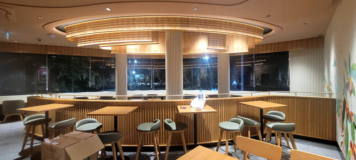 Đèn Thả Trần Mây Tre Đan Nghệ Thuật Xoắn Ốc – Hệ Đèn Chùm Trang Trí Quán Cafe, Nhà Hàng, Resort Cao Cấp