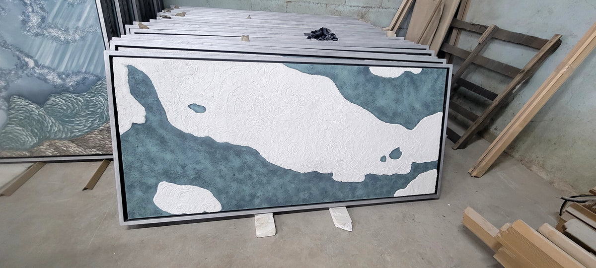 Tranh Phù Điêu Đắp Nổi 3D Trừu Tượng Đại Dương – Tranh Treo Tường Khổ Lớn Phong Cách Coastal Wabi-Sabi