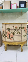 Tủ Console Trang Trí Dáng Oval Vẽ Tay Hoa Mẫu Đơn – Tủ Tab Đầu Giường Tân Cổ Điển European Vintage