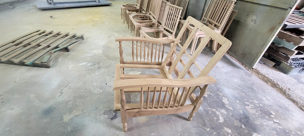 Dịch Vụ Gia Công Khung Ghế Mộc Gỗ Tự Nhiên Tiện Con Tiện (Bobbin Chair Frame) – Sản Xuất Ghế Ăn & Ghế Đơn B2B/OEM