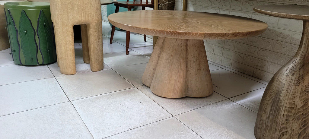 Bộ Bàn Trà & Đôn Gỗ Điêu Khắc Nguyên Khối – Bàn Góc Trang Trí Phong Cách Wabi-Sabi, Japandi Luxury
