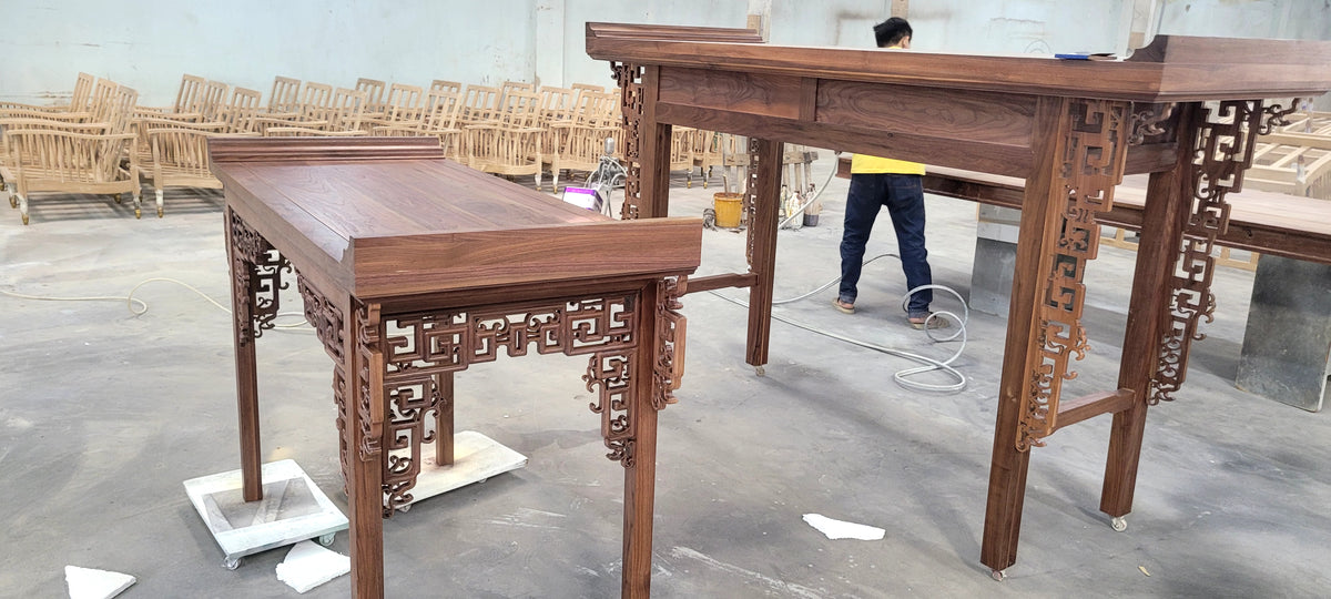 Bộ Bàn Thờ Gỗ Tự Nhiên Chạm Khắc Cổ Điển – Bàn Án Thư & Bàn Cơm Thờ Cao Cấp Phong Cách Indochine / Traditional Luxury