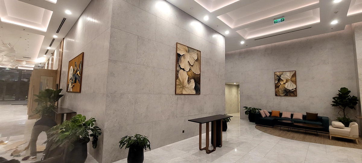 Tranh Phù Điêu 3D Đắp Nổi Lá Sen Dát Vàng Trừu Tượng – Tranh Khổ Lớn Trang Trí Sảnh Biệt Thự & Khách Sạn Cao Cấp
