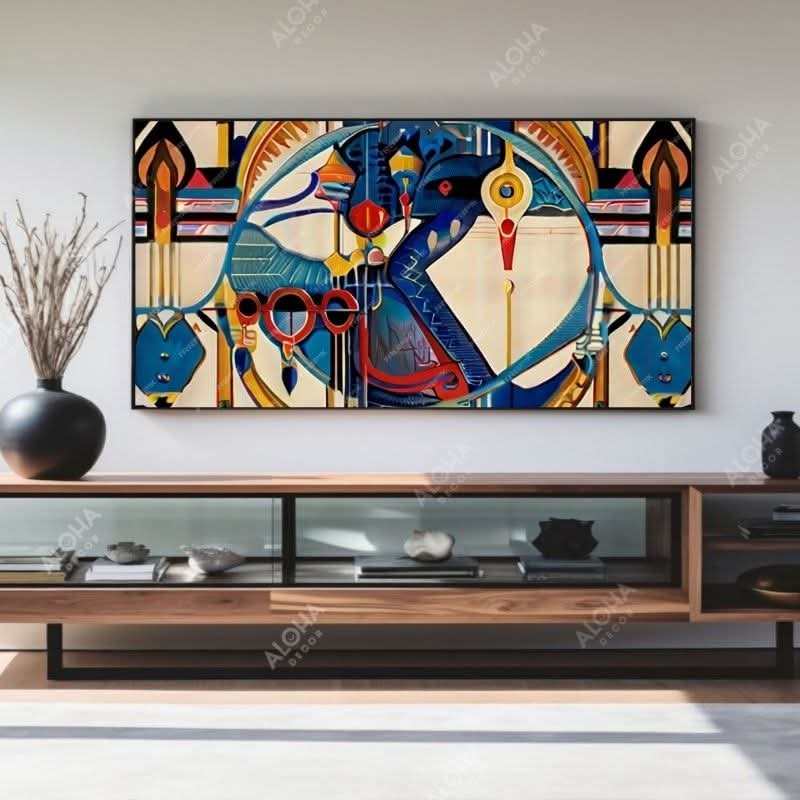 Bộ Sưu Tập Tranh Treo Tường Trừu Tượng Lập Thể Đa Sắc Khổ Ngang – Tranh Canvas & Tráng Gương Decor Kệ TV Phòng Khách Luxury