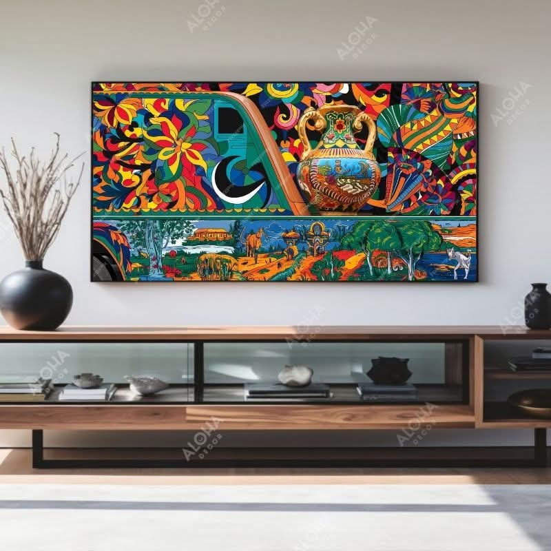 Bộ Sưu Tập Tranh Treo Tường Trừu Tượng Lập Thể Đa Sắc Khổ Ngang – Tranh Canvas & Tráng Gương Decor Kệ TV Phòng Khách Luxury