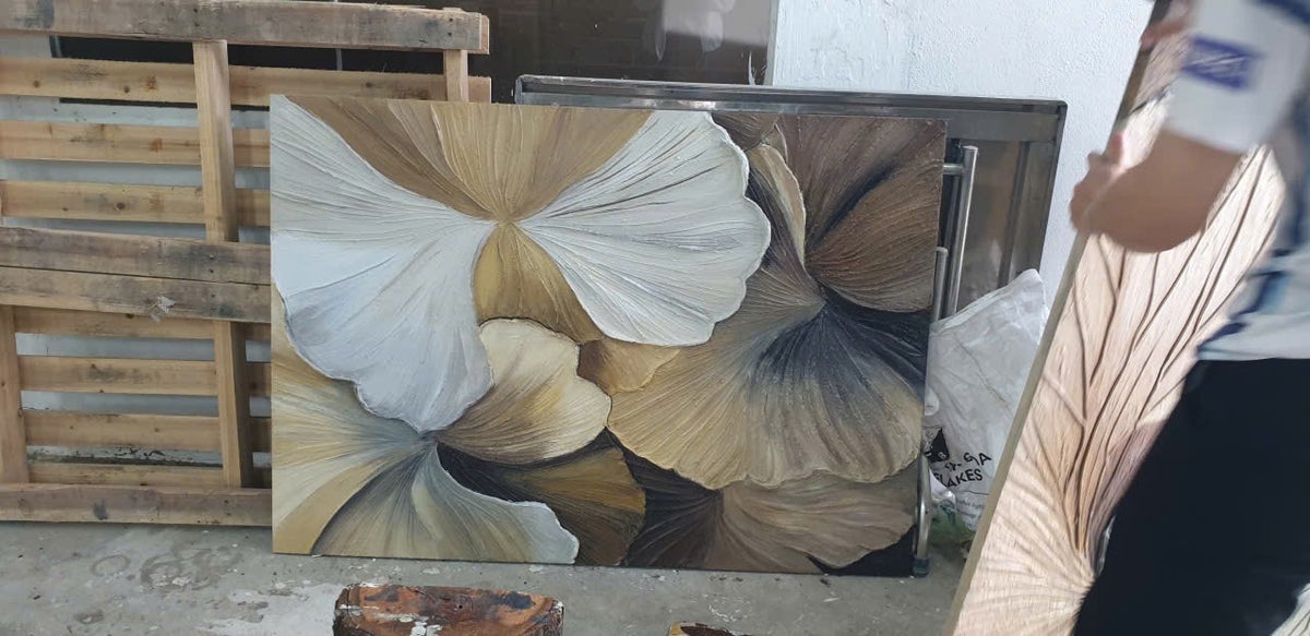Tranh Phù Điêu 3D Lá Sen Đắp Nổi Thủ Công – Tranh Treo Tường Nghệ Thuật Zen & Wabi-Sabi Cao Cấp Cho Phòng Khách & Biệt Thự
