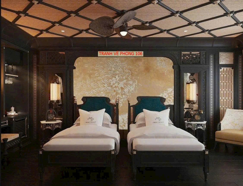 Dịch Vụ Vẽ Tranh Tường Dát Vàng Phong Cách Indochine – Tranh Phim Trường & Vách Vòm Gỗ Đông Dương Luxury Cho Hotel & Biệt Thự