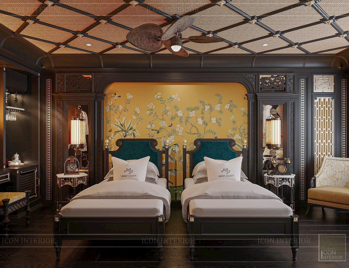 Dịch Vụ Vẽ Tranh Tường Dát Vàng Phong Cách Indochine – Tranh Phim Trường & Vách Vòm Gỗ Đông Dương Luxury Cho Hotel & Biệt Thự