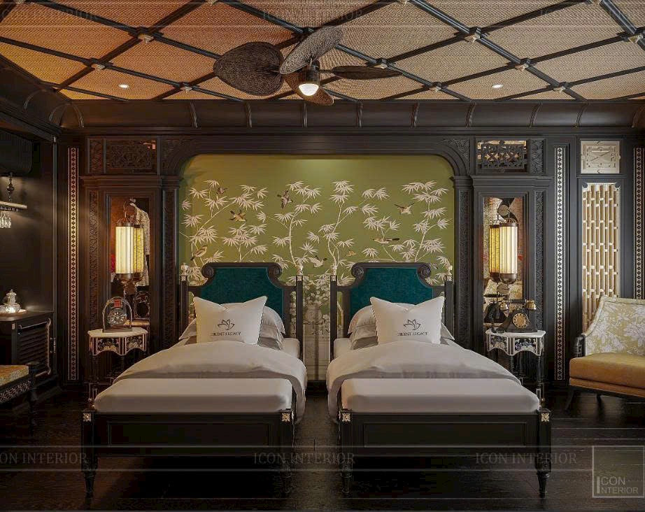 Dịch Vụ Vẽ Tranh Tường Dát Vàng Phong Cách Indochine – Tranh Phim Trường & Vách Vòm Gỗ Đông Dương Luxury Cho Hotel & Biệt Thự