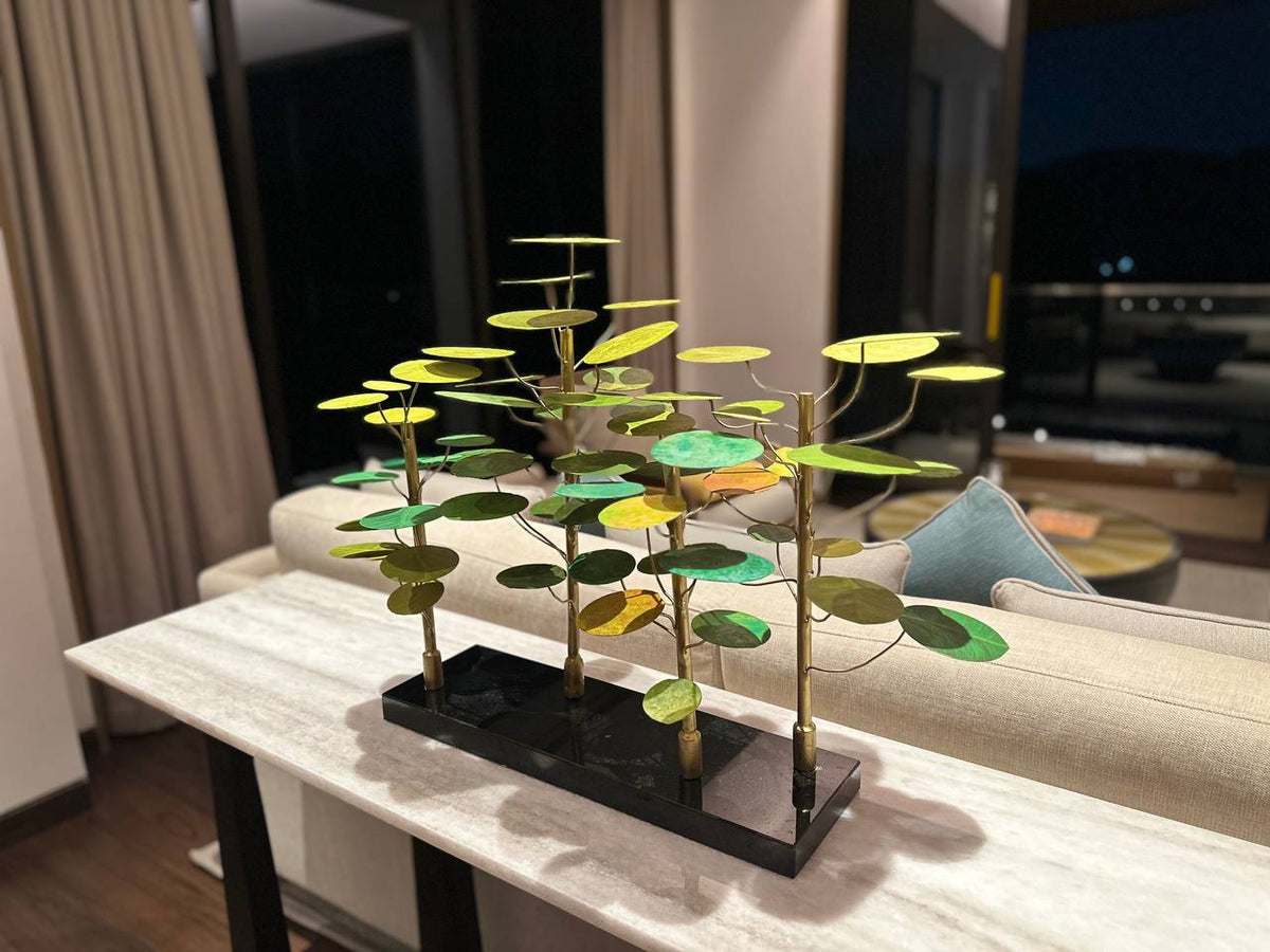 Tượng Decor Cây Kim Loại Lá Tròn Nghệ Thuật – Phụ Kiện Trang Trí Bàn Console Cao Cấp