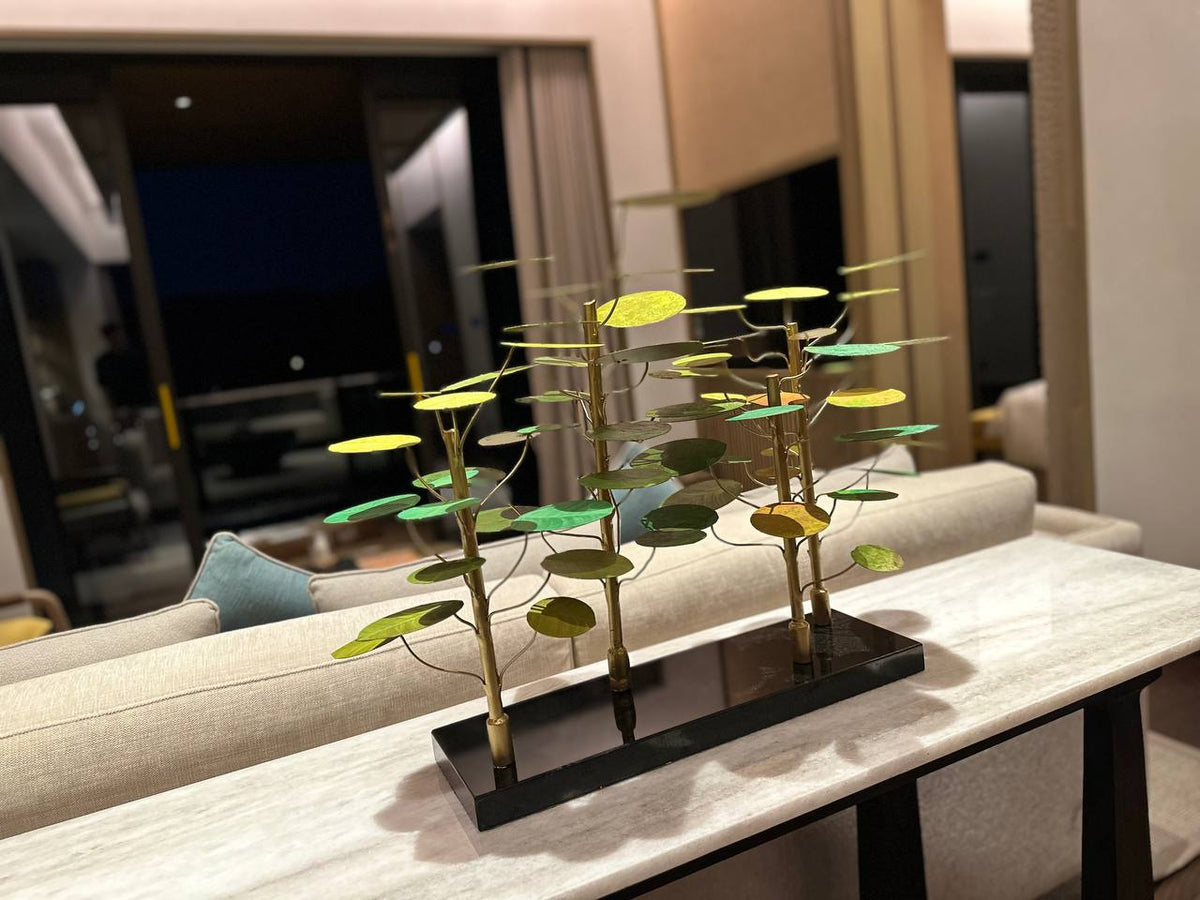 Tượng Decor Cây Kim Loại Lá Tròn Nghệ Thuật – Phụ Kiện Trang Trí Bàn Console Cao Cấp